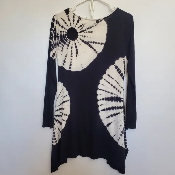 SOFT SURROUNDINGS TUNIC TIE DYE BOHO BLACK & WHITE LONG SLEEVE WOMENS (XS) - Picture 3 of 10